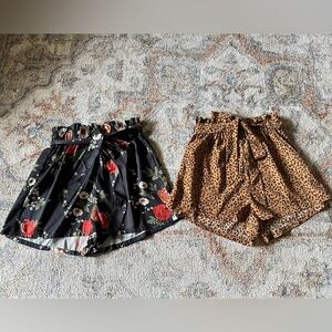 Floral and Leopard Print Shorts Set